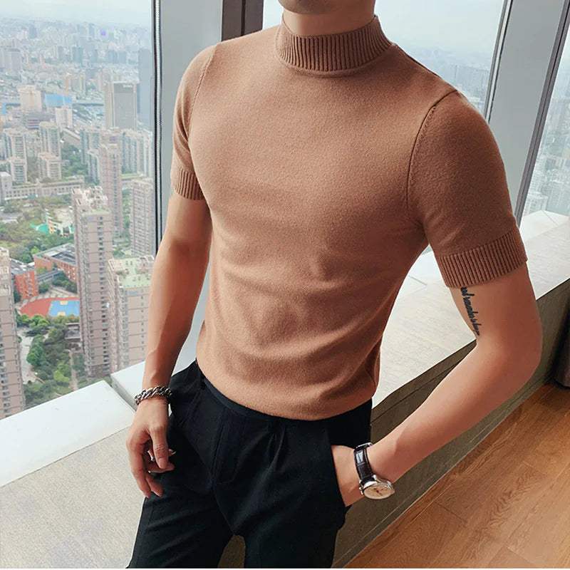 Basic Stretch Half Turtleneck Short Sleeve