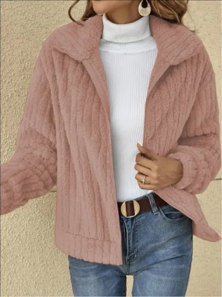 Cozy Chic Fleece Lapel Cropped Jacket