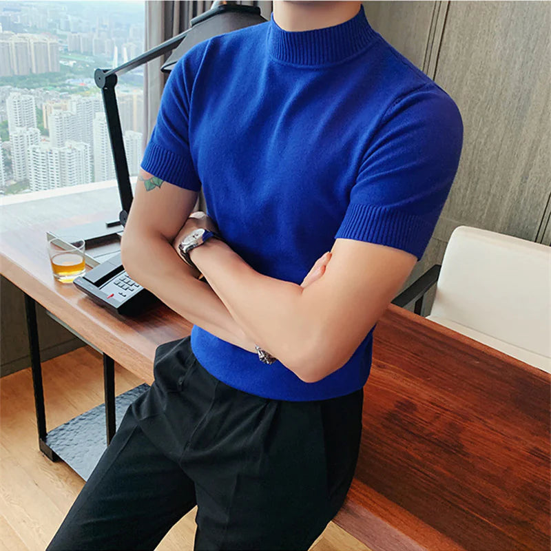 Basic Stretch Half Turtleneck Short Sleeve